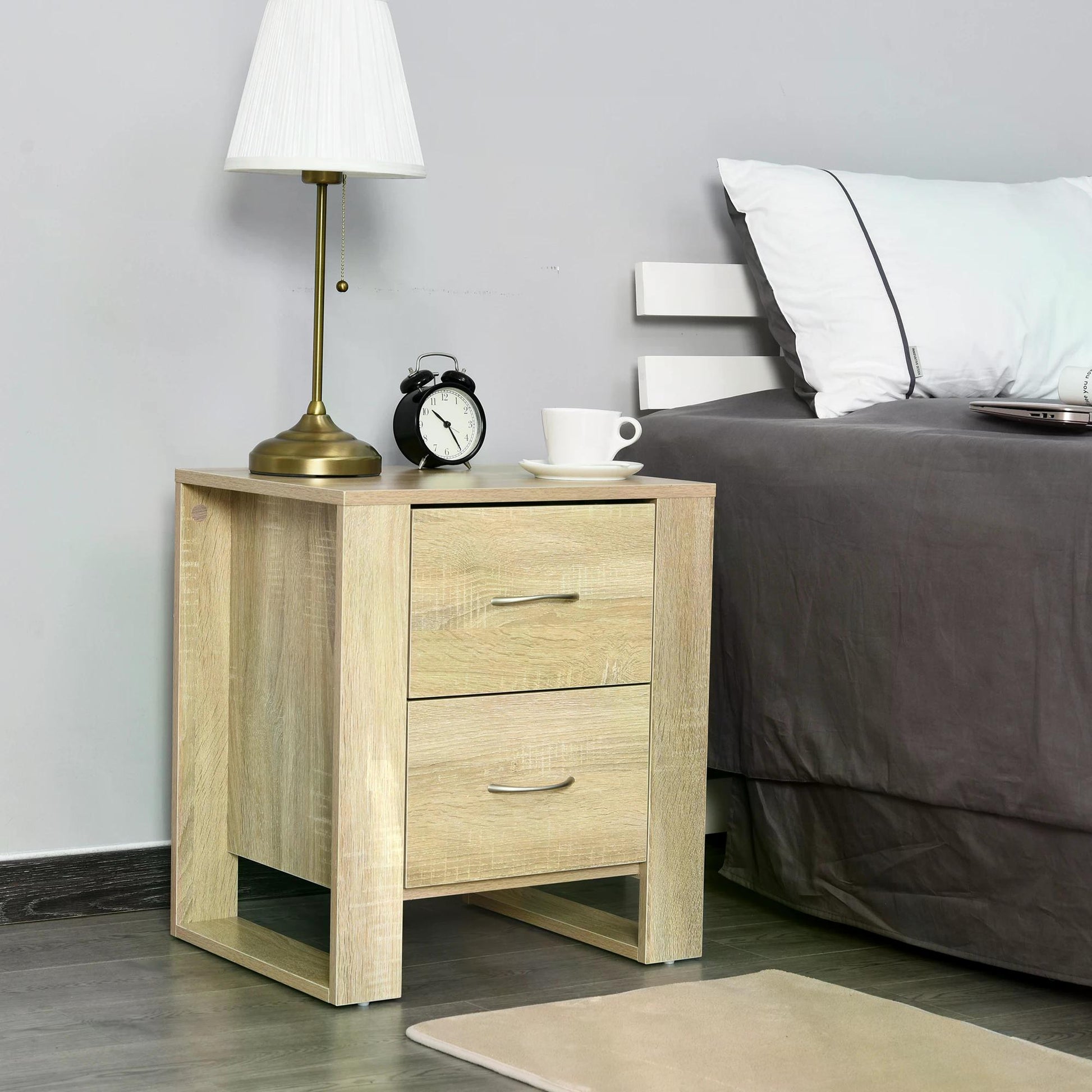 HOMCOM Particle Board 2-Drawer Bedside Table Night Stand White 