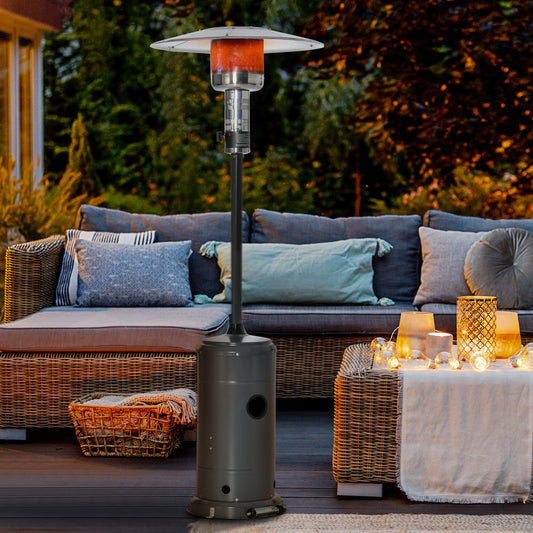 Outsunny 12.5KW Outdoor Gas Patio Heater Freestanding Propane Heater with Wheels, Dust Cover, Regulator and Hose, Charcoal Grey 