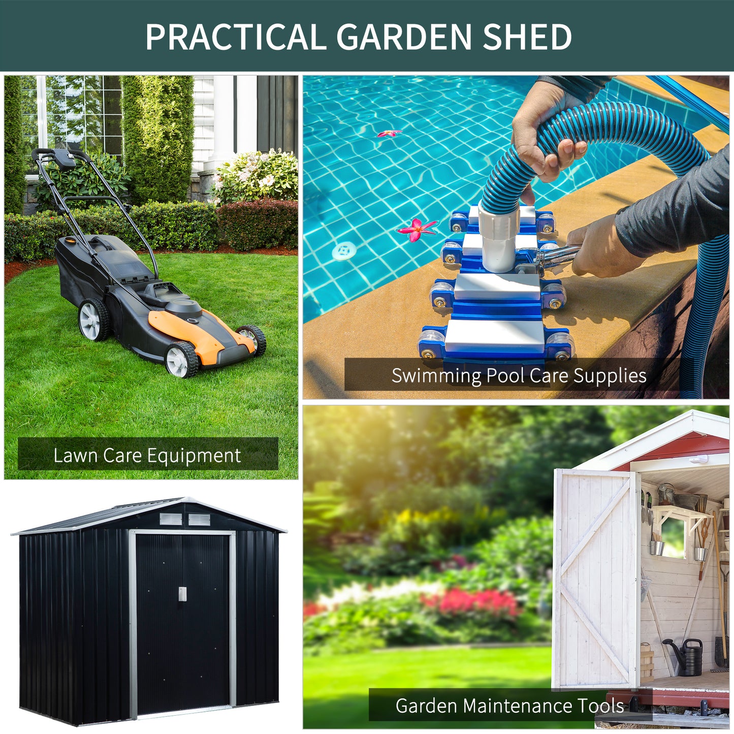 Outdoor Storage Shed, 7ft x 4ft, Large Patio Roofed Tool Metal Storage Building Foundation Sheds Box Outdoor Furniture