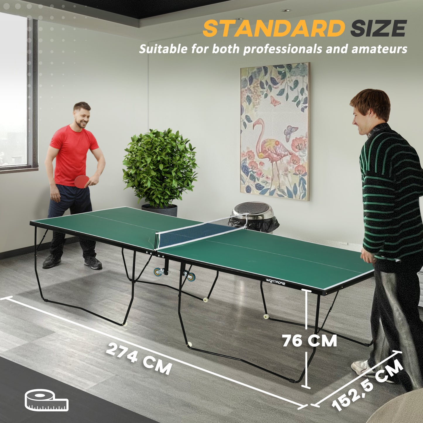 SPORTNOW 9FT Foldable Ping Pong Table, Tennis Table, with 8 Wheels, for Indoor and Outdoor Use - Green