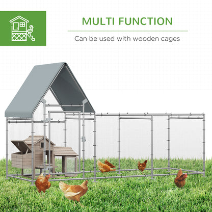 Walk In Chicken Run Large Galvanized Chicken Coop Hen House Poultry Coops Cages Rabbit Hutch Metal Enclosure 302 x 107 x 172cm