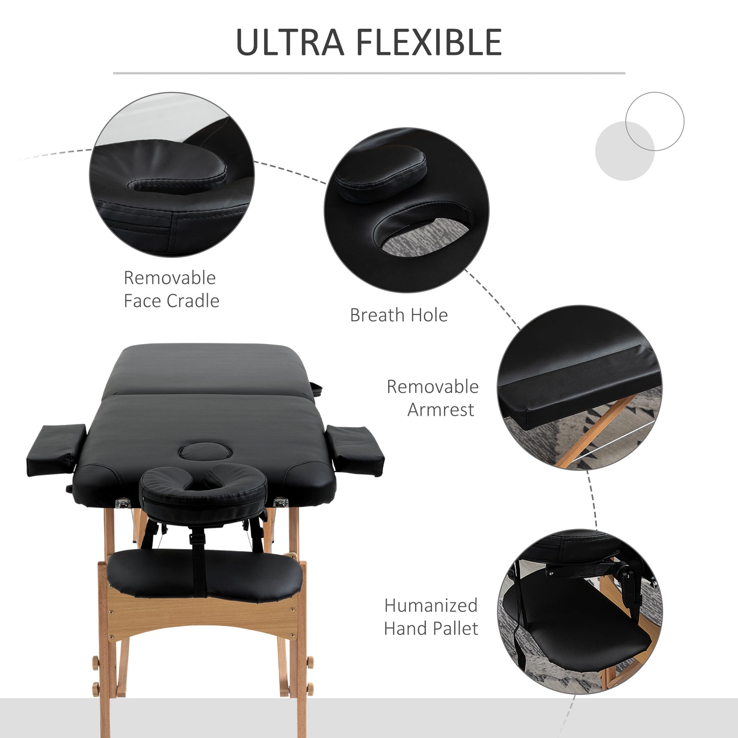 Portable Folding Massage Table, 2 Sections-Black