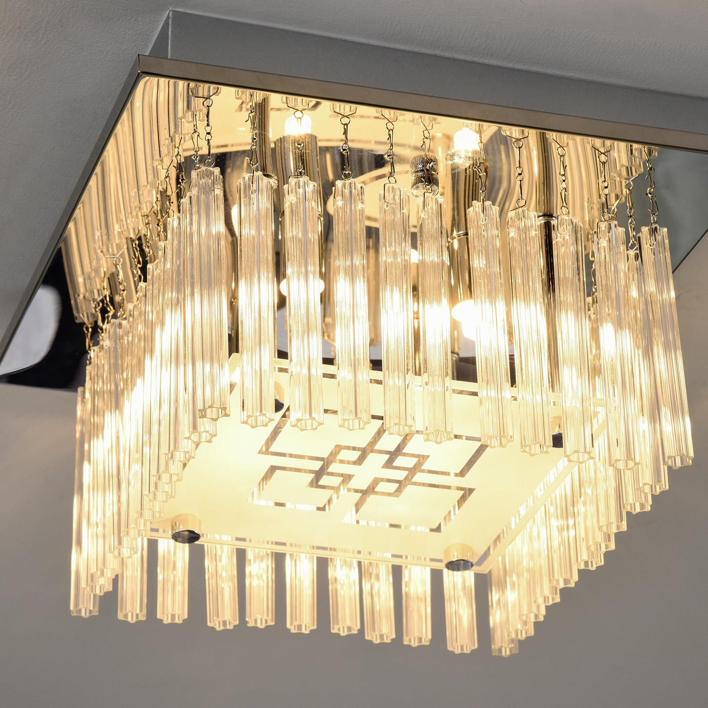 Square Ceiling Lights Modern Crystal Chandelier, Flush Mount Ceiling Light Fixture, Square Pendant Lamp for Living Room