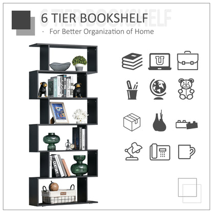 6 Shelves Bookshelf S Shape-Black