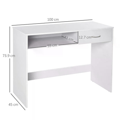 Modern Computer Work Desk Table Study w/ Shelf Drawer Standing Writing Station Display Stylish Storage Compact White  Aosom IE