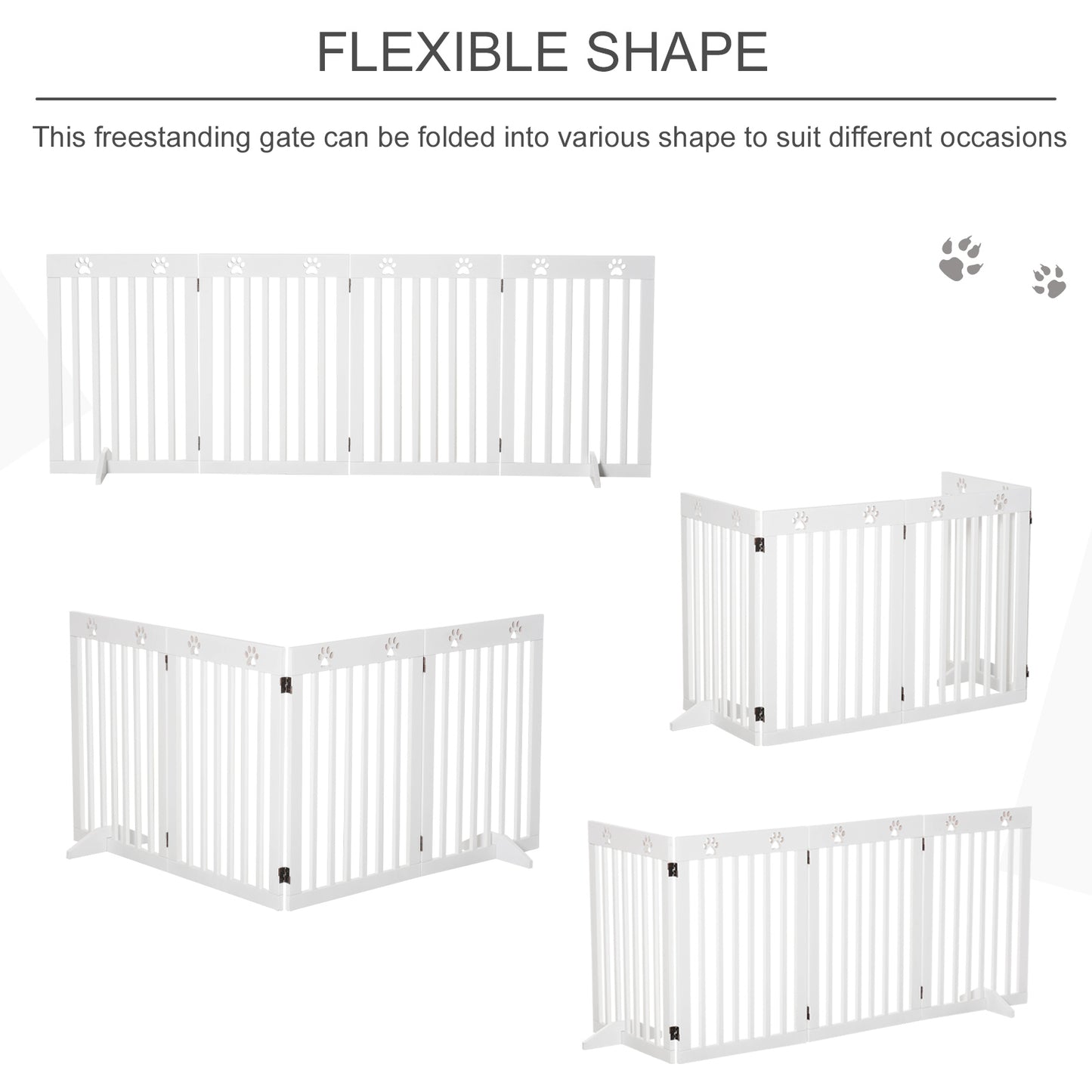 Wooden Pet Gate 4 Panel Foldable Fence Freestanding Dog Safety Barrier with 2 Support Feet for Doorways Stairs