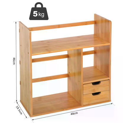 Wooden Bookshelf, Storage Shelves, 180 Degree Rotatable 2 Drawers