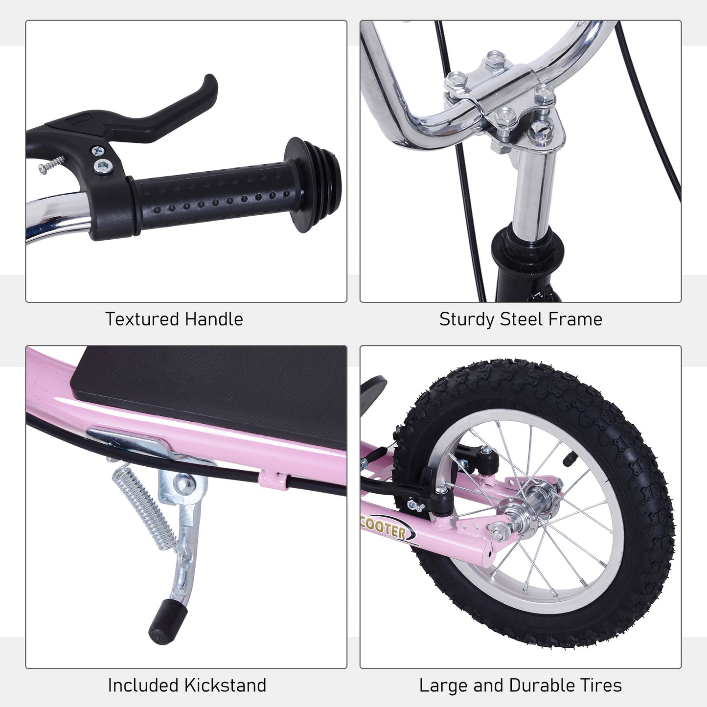 Teen Scooter Push Kick Scooters for Kids with Rubber Wheels Adjustable Handlebar Front Rear Dual Brakes Kickstand, Pink