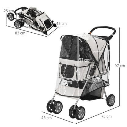 IE Located Pet Stroller for Small Miniature Dogs, Cats, Foldable Travel Carriage with Wheels Zipper Entry, Cup Holder, Grey