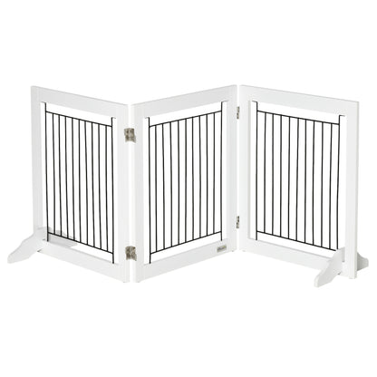 Foldable Pet Gate, with Three Panels & Two Support Feet - White