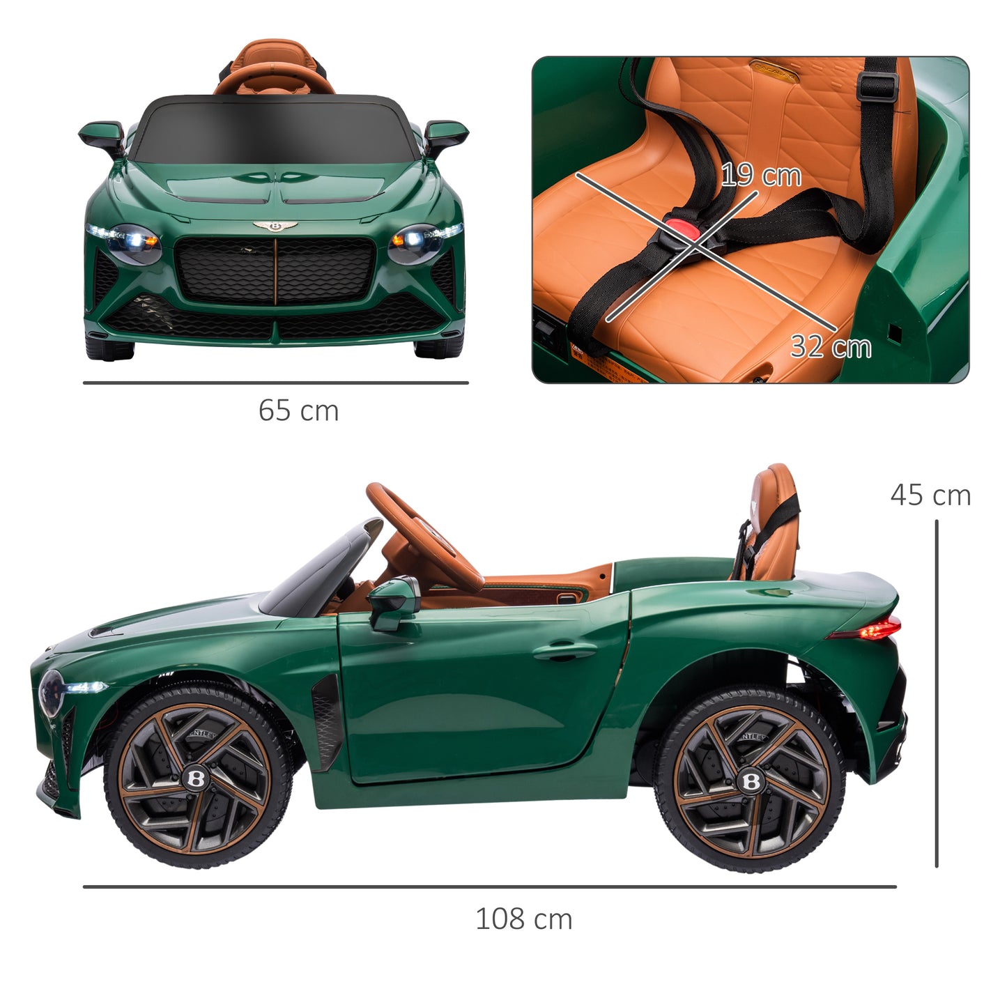 Bentley Bacalar Licensed 12V Electric Ride-on Car w/ Remote Control, Powered Electric Car w/ Portable Battery, Green