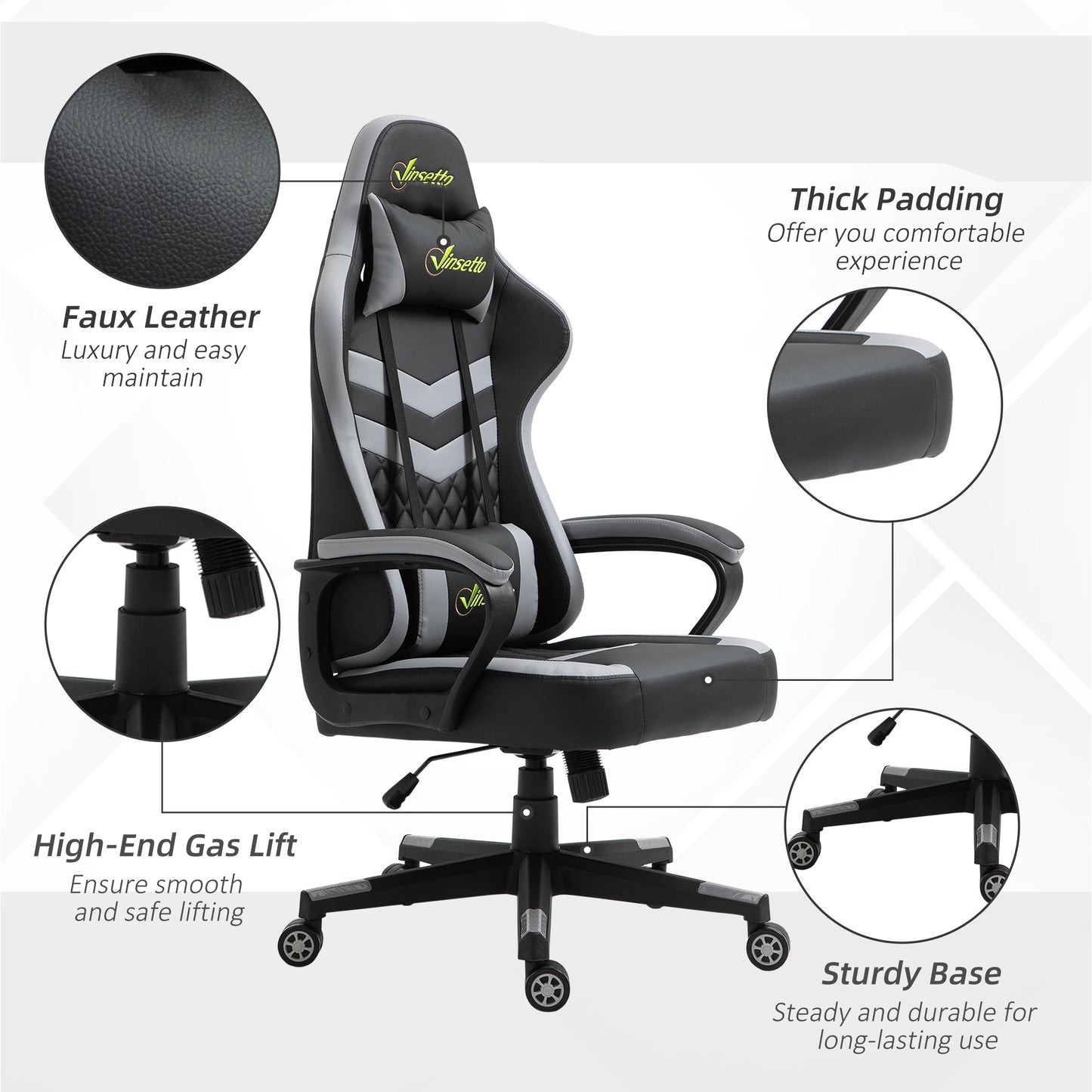 Gaming Chair Ergonomic Design with Headrest and Lumbar Pillow Rotatable Home Leather Office Chair