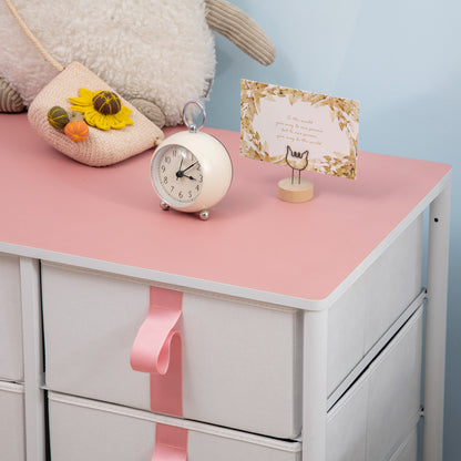 Pink Chest of Drawer, 6 Drawers, Cloth Organizer Unit, Fabric, Metal Frame and Wooden Top, for Kids Room, Living Room