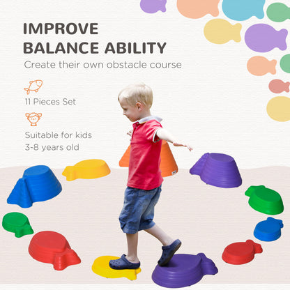 Kids Balance Stepping Stones 11-Piece Fish Shape Non-slip Obstacle Course Stackable Balance Blocks Exercise Toddler Balance - Multicoloured