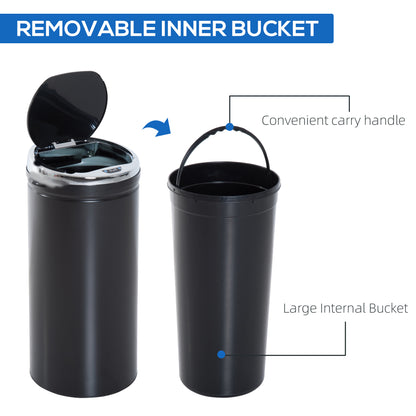 Inside Trash Can, Smart, Dustbin for Kitchen, 42L Stainless Steel W/ Bucket-Black