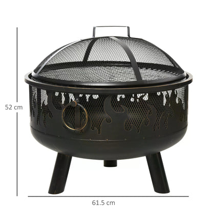 2-in-1 Outdoor Fire Pit with Cooking Grate Steel BBQ Grill Bowl Heater with Spark Screen Cover