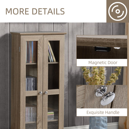 CD Cabinet - Holds up to 100 CDs, 4-Tier CD Storage Unit, Modern Bookcase with Magnetic Doors and Wide Base for Home, Brown