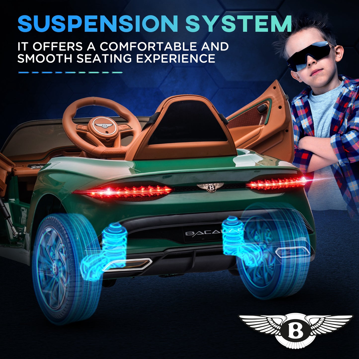 Bentley Bacalar Licensed 12V Electric Ride-on Car w/ Remote Control, Powered Electric Car w/ Portable Battery, Green