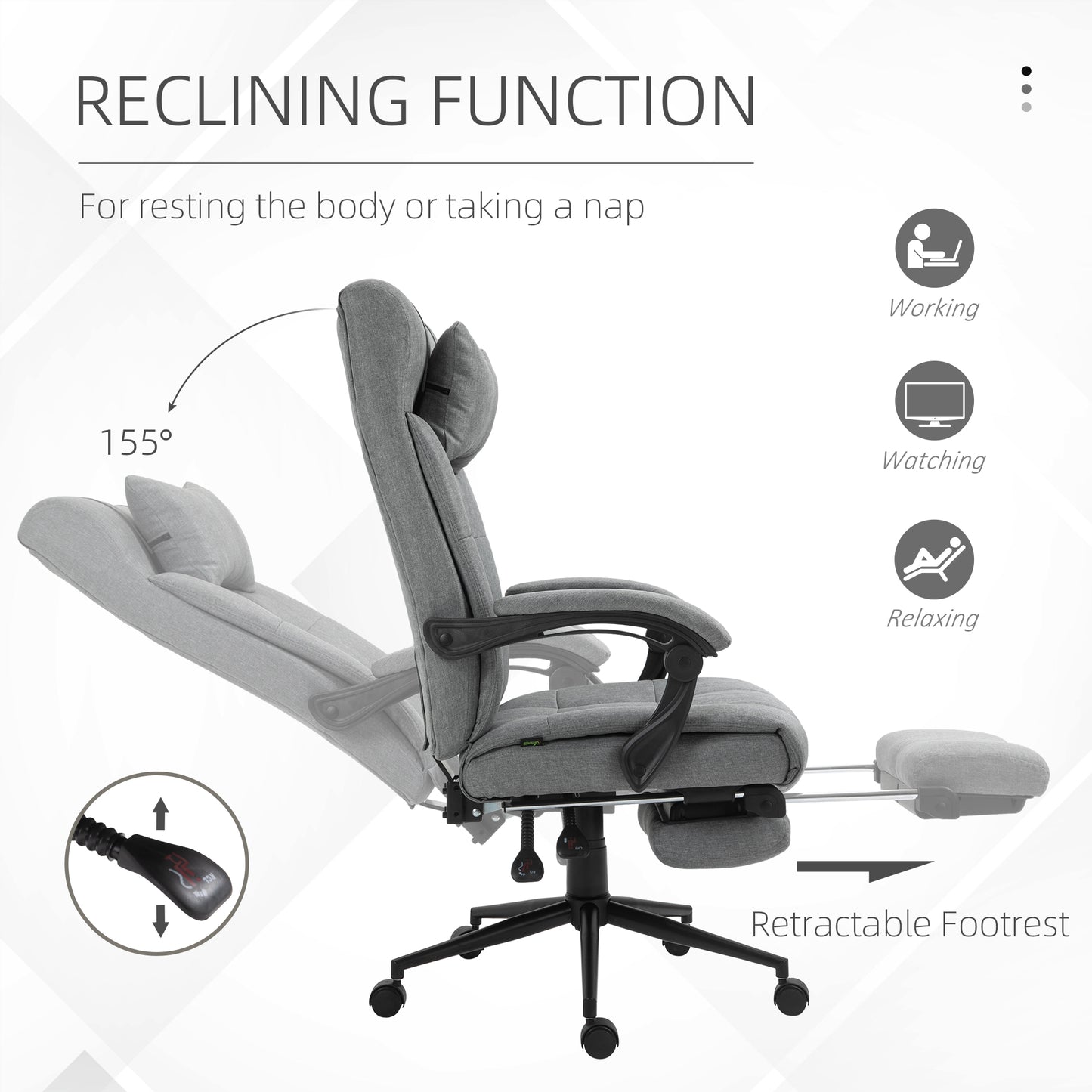 Reclining Home Office Chair Ergonomic Conference Executive Manager Work Support Adjustable Rolling Swivel W/Armrest Lumber