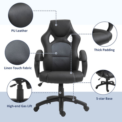 Black Leather Office Chair, High Back, Swivel for Home Office with Wheels