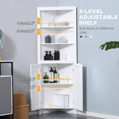 kleankin Triangle Bathroom Cabinet, Corner Bathroom Storage Unit with Cupboard and 3-Tier Shelves, Free Standing, White