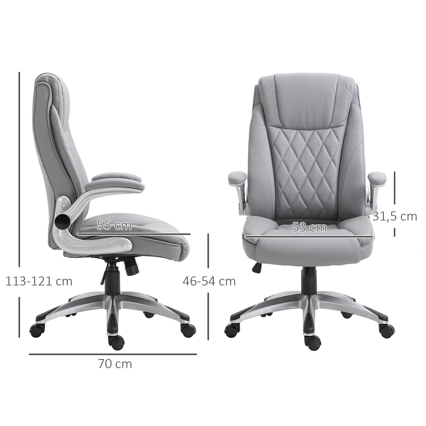 Ergonomic Executive Office Chair Sleek PU Leather 360 Rotation w/ Headrest in Grey