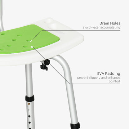 Bathroom Bath Stool, 6-Level Height Adjustable Shower Stool with Backrest, Curved Seat, Green