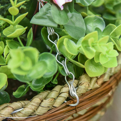 Small Artificial Plants, Hanging, Pack of 2 Artificial Lisianthus Flowers, with Basket for Indoor Outdoor Decoration