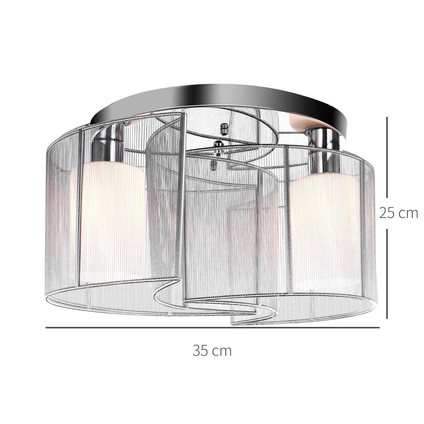 Ceiling Lights in Dining Room,  D40x25H cm Chrome Fabric Chandelier-White