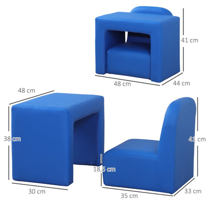 Toddlercouch, Childrens Sofa Chair, Kids Mini Sofa 3 in 1 Table Chair Set Children Armchair Seat Relax Game Playroom Seater Blue