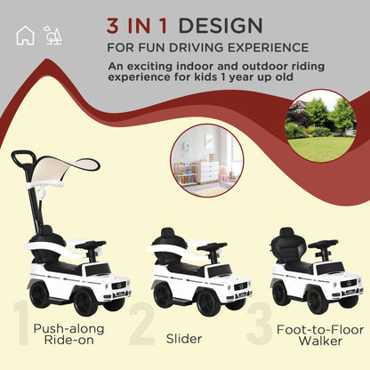 3 in 1 Kids Children Ride on Push Car Toddler Sliding Car G350 Licensed Walker Foot to Floor Slider Push-Along White