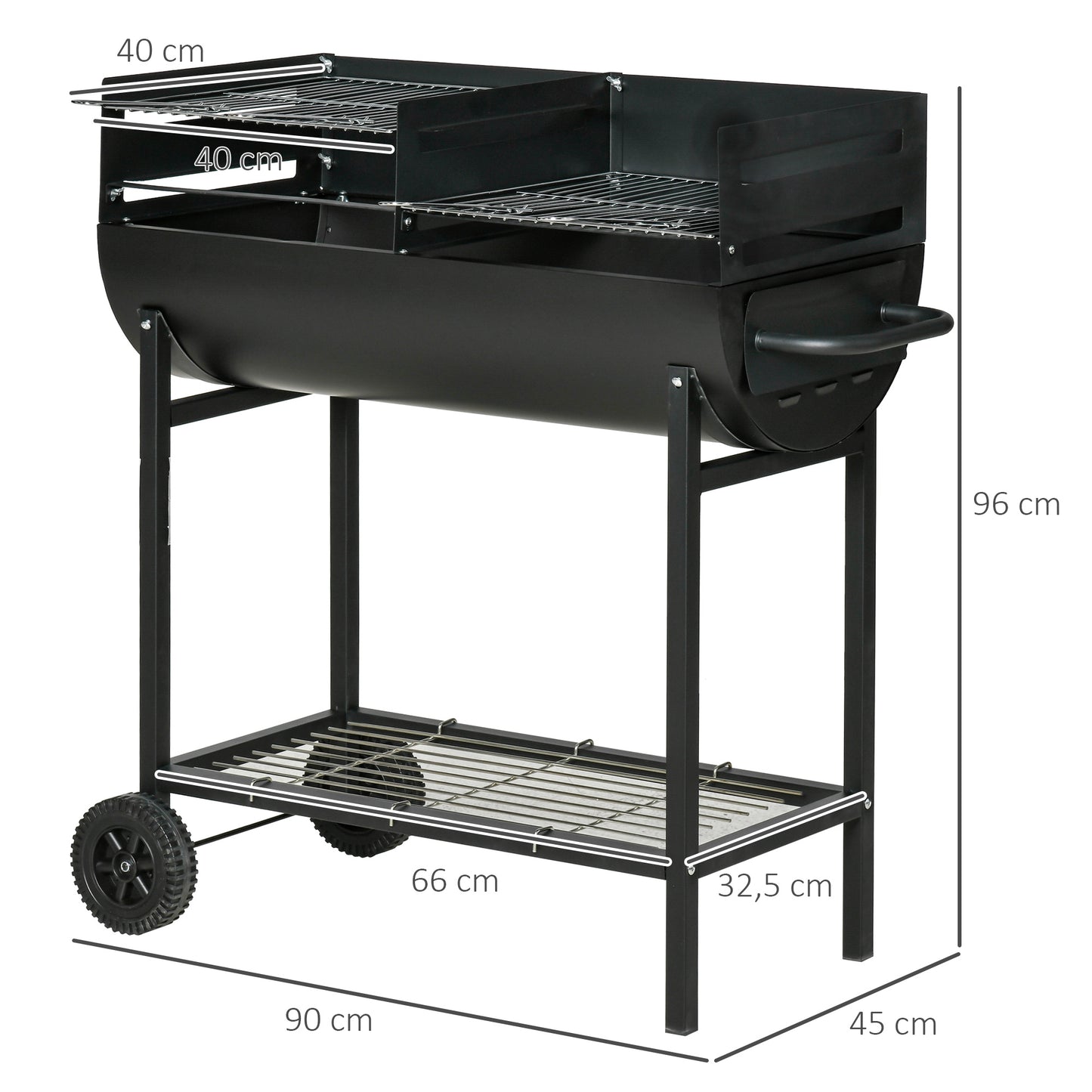 Steel 2-Grill Charcoal BBQ w/ Wheels Black