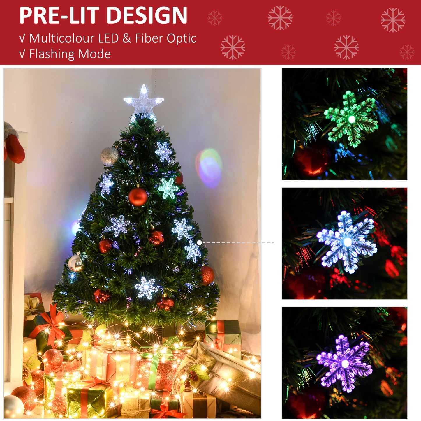 3ft 90cm Green Fibre Optic Artificial Christmas Tree W/