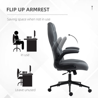 High-Back Home Office Chair, Computer Desk Chair, Height Adjustable w/Flip Up Armrests, Swivel Seat, Tilt Function, Dark Grey