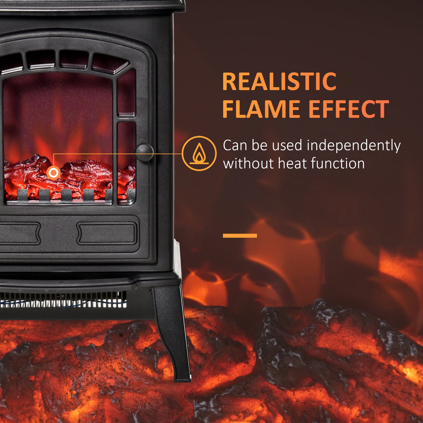 Free standing Electric Fireplace Stove, Fireplace Heater with Realistic Flame Effect, Overheat Safety Protection, 1000W/2000W