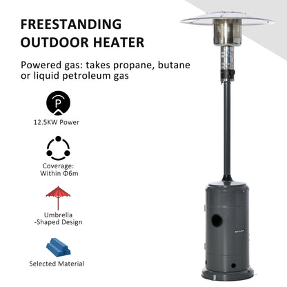 12.5KW Outdoor Gas Patio Heater Freestanding Propane Heater with Wheels, Dust Cover, Regulator and Hose, Charcoal Grey