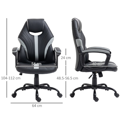 Black Leather Desk Chair,with Wheels, Height Adjustable, Rocking Function,  Black Grey