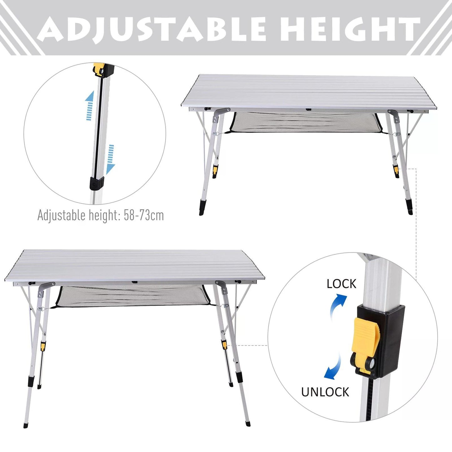 Aluminium Portable Outdoor BBQ Picnic Table w/ Mesh Tier Silver