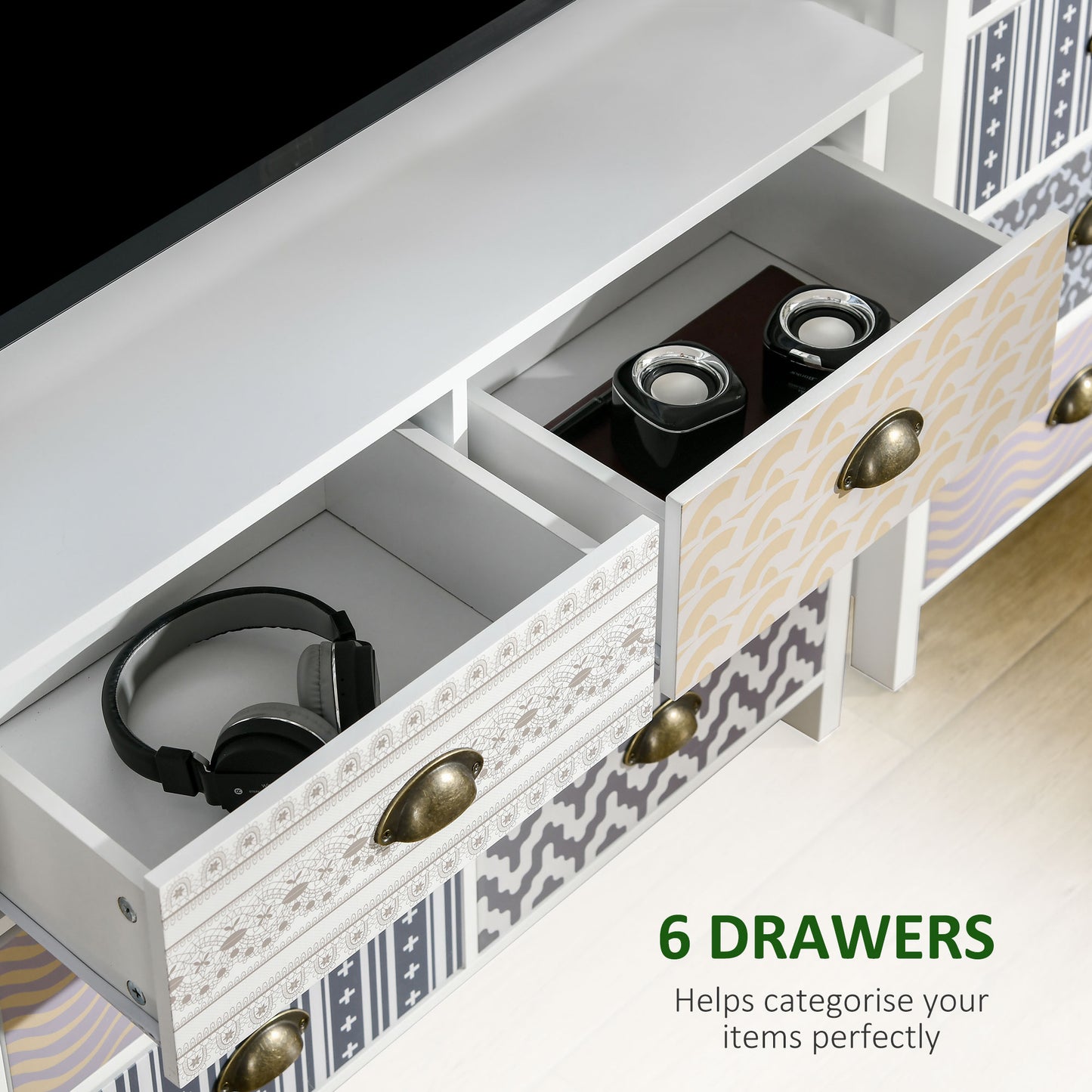 6 Drawer Chest of Drawers Storage Cabinet w/Metal Handles Colourful Patterns Anti-tipping for Living Room, Bedroom