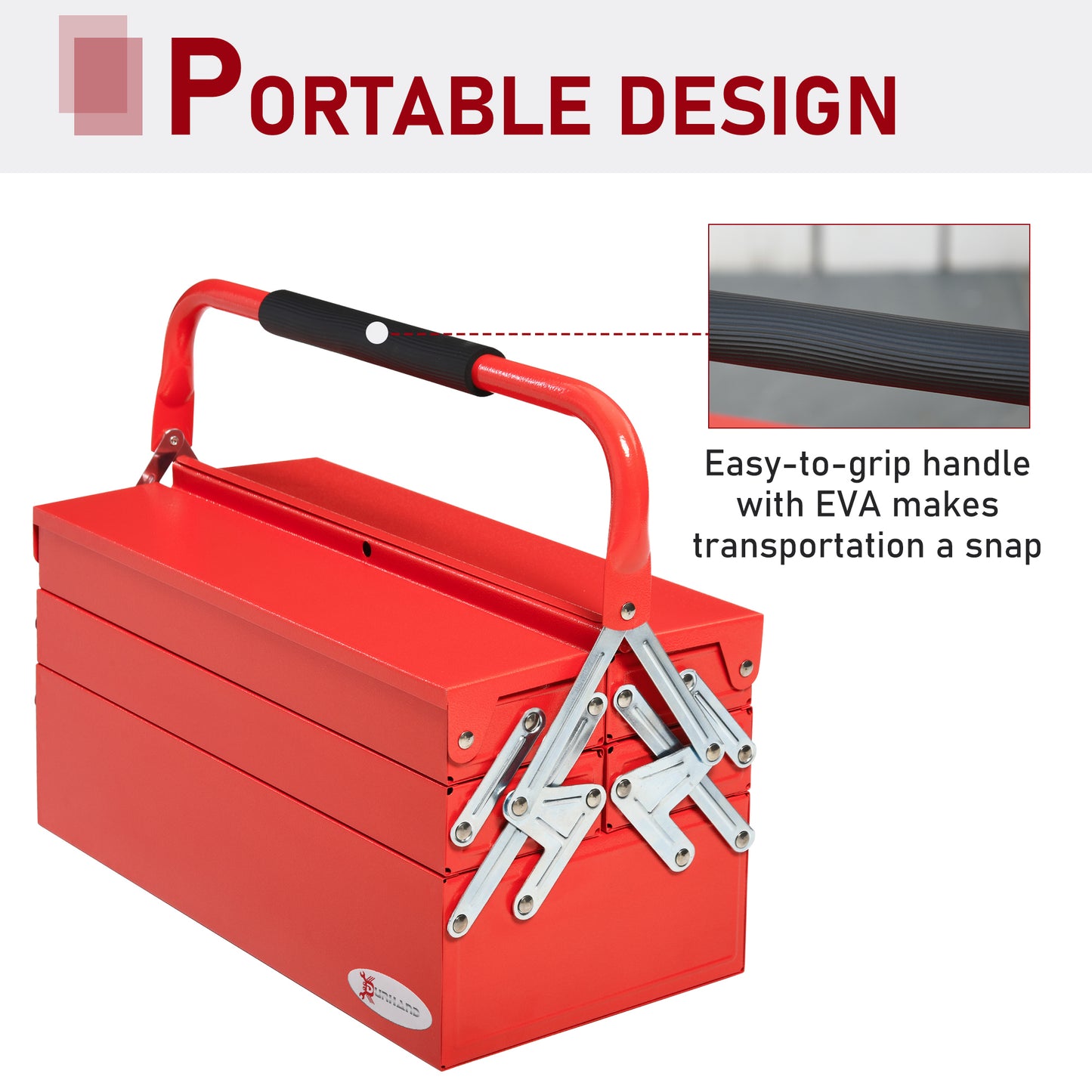 Metal Tool Box 3 Tier 5 Tray Professional Portable Storage Cabinet Workshop Cantilever Toolbox with Carry Handle-Red