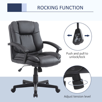 Homcom Office Chair Pu Leather Swivel Executive Armchair Pc Desk Computer Seat Height Adjustable Home Office Ergonomic Chair -Black