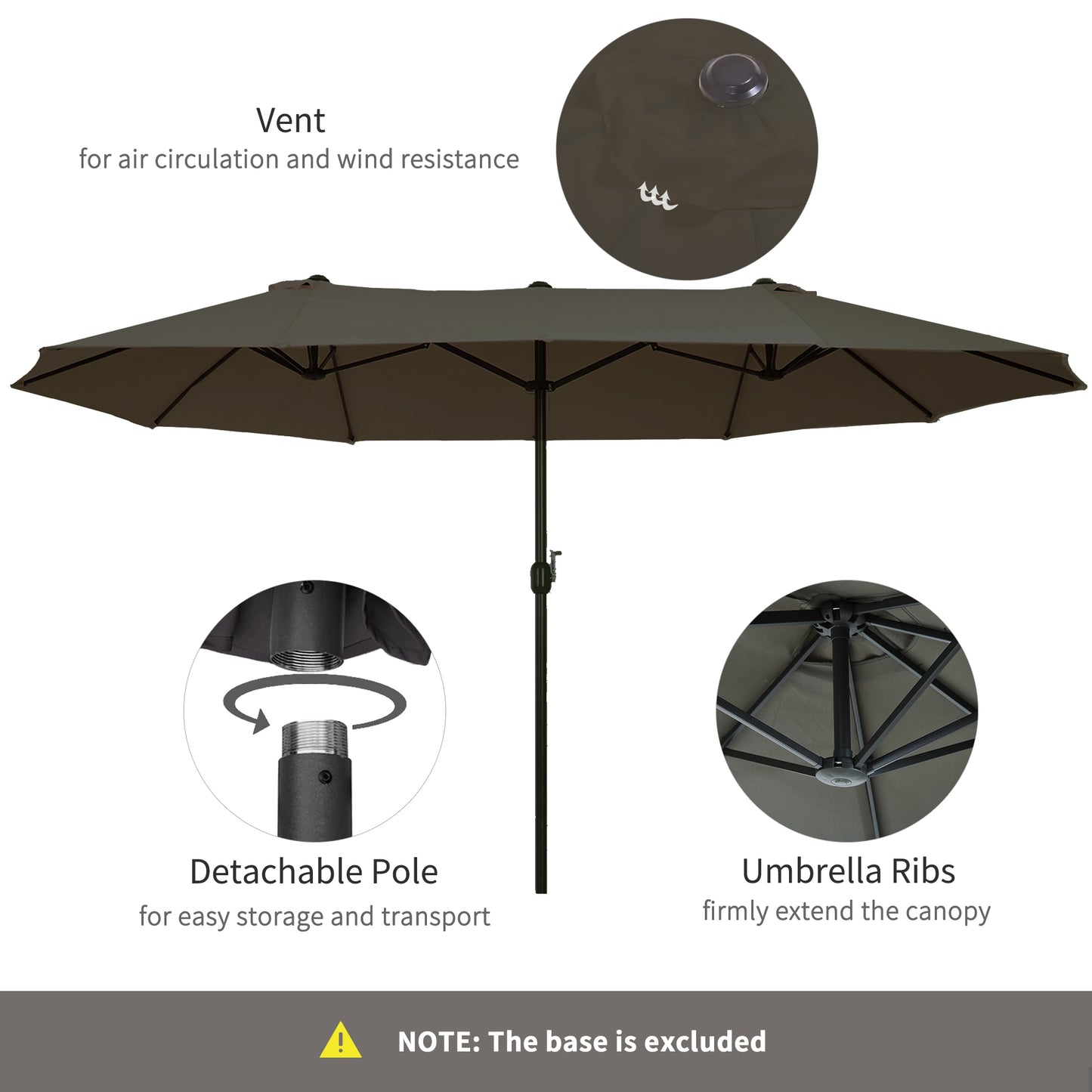 4.6m Double-Sided Patio Parasol Sun Umbrella-Grey