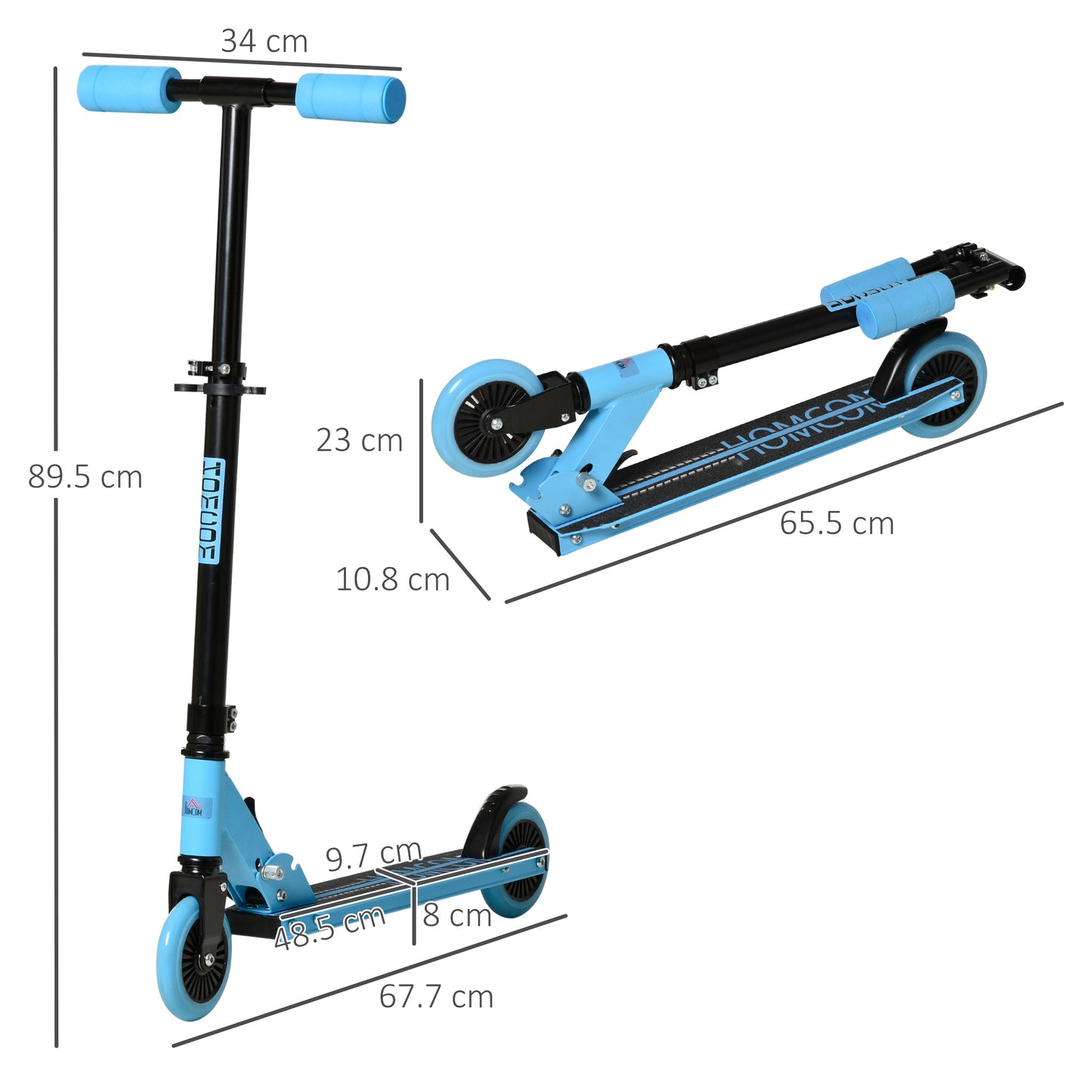 Childrens 2 Wheel Scooter, Foldable Kick Scooter w/ Adjustable Height Brake for Boys & Girls 3 - 8 Years