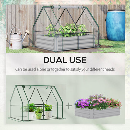 4' x 3' Galvanized Raised Garden Bed with Mini PVC Greenhouse Cover, Outdoor Metal Planter Box with 2 Roll-Up Windows Clear