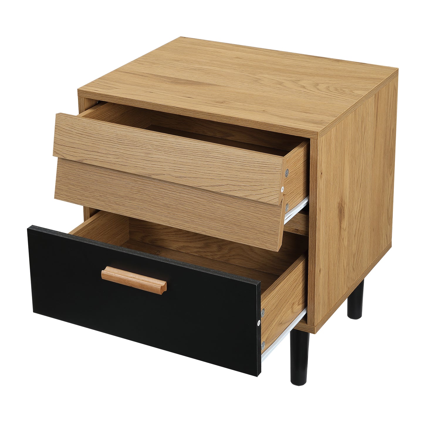 Black Wood Bedside Table, with 2 Drawers Nordic Style for Bedroom Living Room