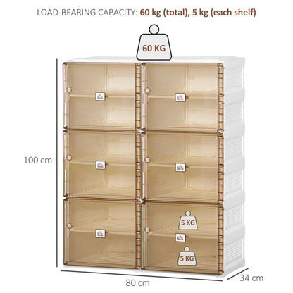 Clear Shoeboxes,  Plastic Shoe Storage Cabinet, with Ten Compartments, Magnet Doors for Hallway White Brown