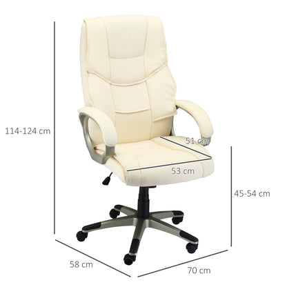 Homcom Cream Office Chair, High Back PU Leather Height Adjustable-W/ Gold Effect,