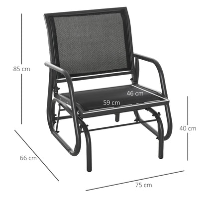 Outdoor Glider Swing Chair with Breathable Mesh Seat and Backrest, Steel Frame, Curved Rocking Arms, Dark Grey and Black