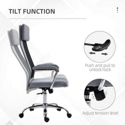 Office Chair Linen Mesh Fabric High Back Swivel Computer Task Desk Chair for Home with Arm, Wheels, Grey