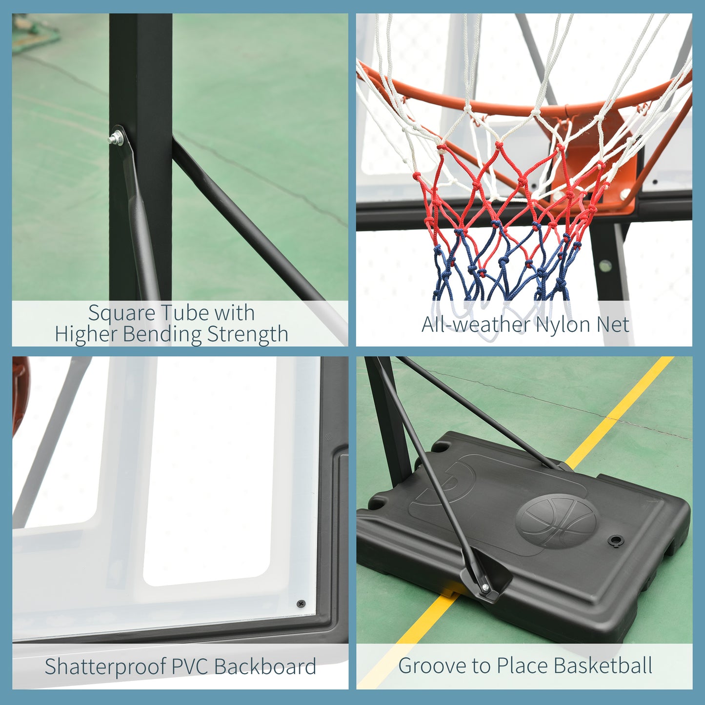 Basketball Hoop Freestanding Height Adjustable Stand with Backboard Wheels for Teens Adults Black